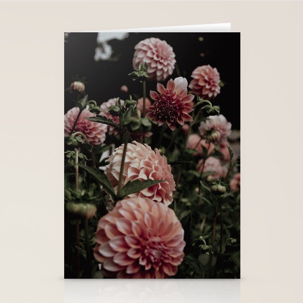 Come Together - moody botanical floral photograph rose pink dahlia flowers Stationery Card Gallery Image 2