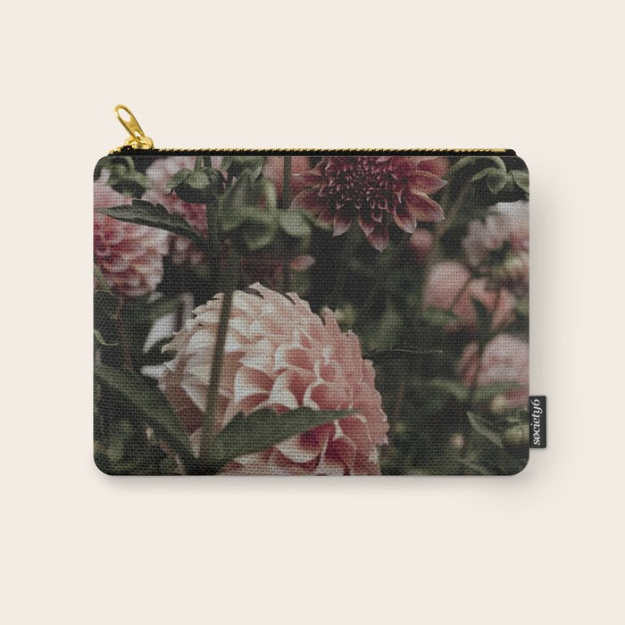 Come Together - moody botanical floral photograph rose pink dahlia flowers Carry All Pouch Gallery Image 1