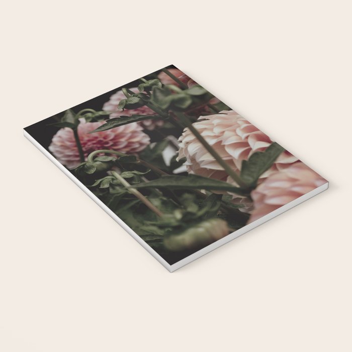 Come Together - moody botanical floral photograph rose pink dahlia flowers Notebook Gallery Image 3