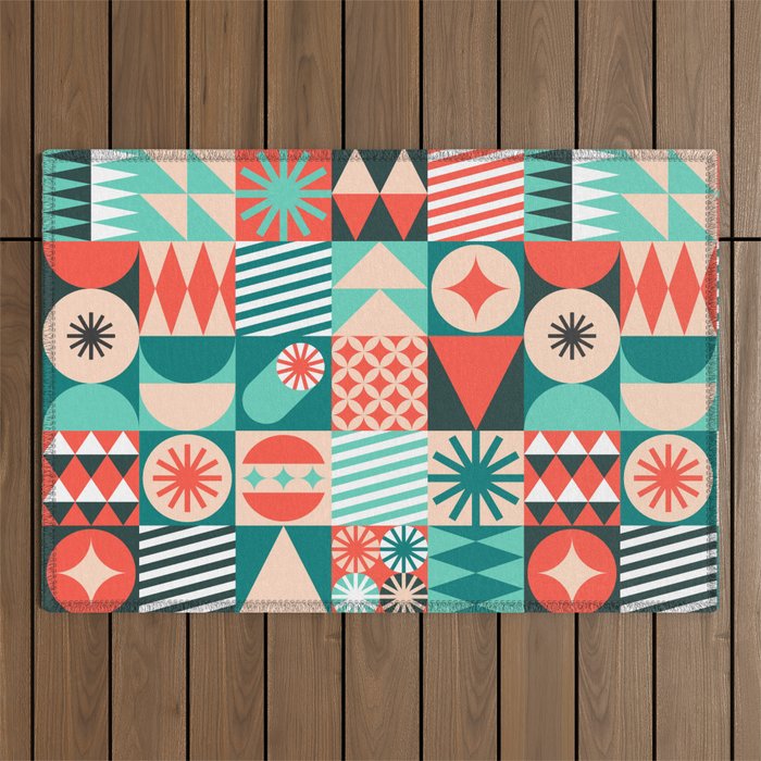 Mid Century Retro Holiday Outdoor Rug Gallery Image 1