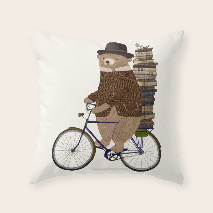 an educated bear Throw Pillow Gallery Image 6