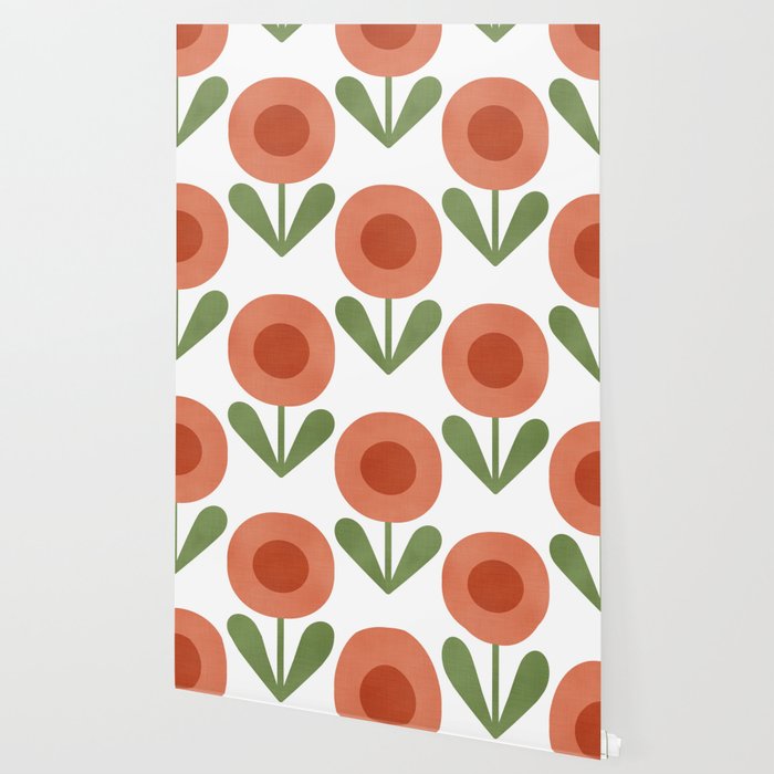 Mid Century Mod Flowers Terracotta  Wallpaper Gallery Image 2