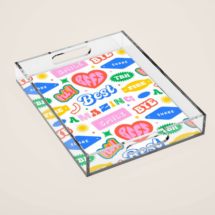 Retro funny sticker quote label pattern Acrylic Tray Gallery Image 1