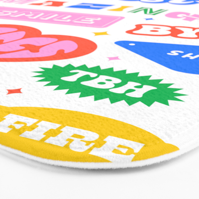 Retro funny sticker quote label pattern Bath Mat Gallery Image 3