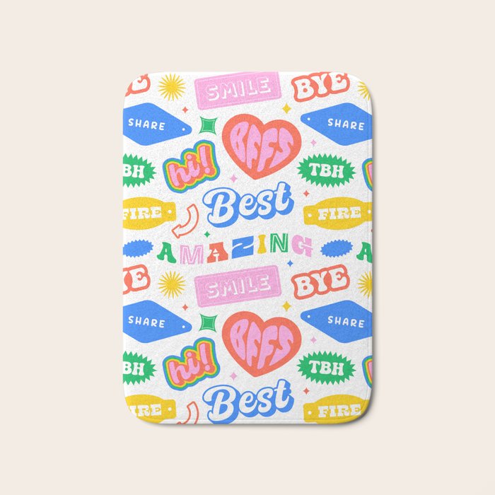 Retro funny sticker quote label pattern Bath Mat Gallery Image 1