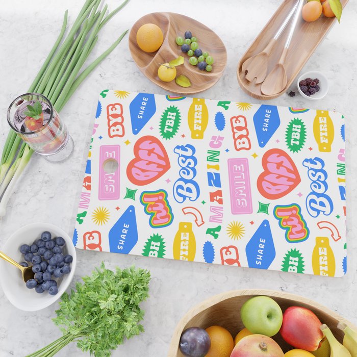 Retro funny sticker quote label pattern Cutting Board Gallery Image 2