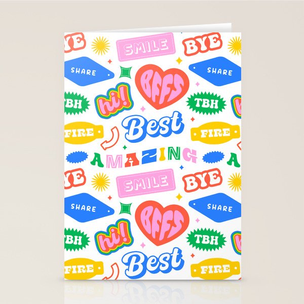 Retro funny sticker quote label pattern Stationery Card Gallery Image 2