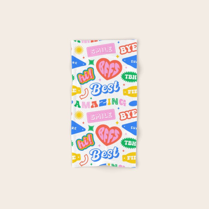 Retro funny sticker quote label pattern Bath Towel Gallery Image 1