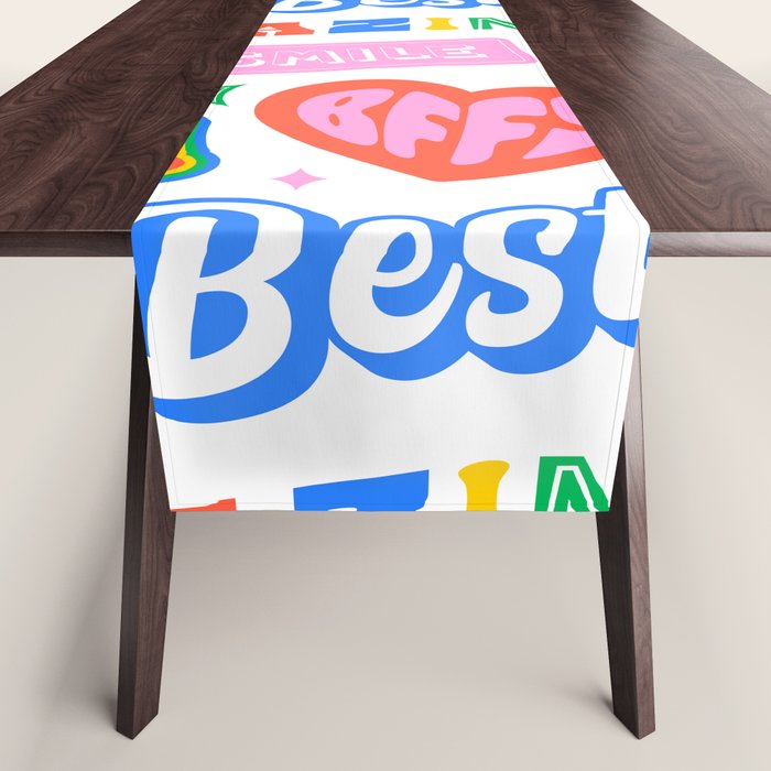 Retro funny sticker quote label pattern Table Runner Gallery Image 1