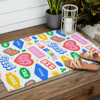 Retro funny sticker quote label pattern Outdoor Rug Gallery Image 2