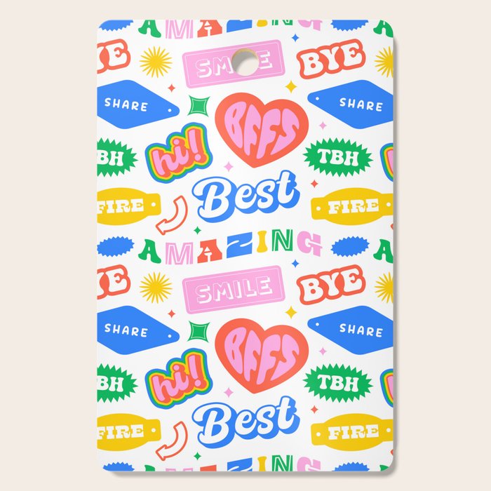 Retro funny sticker quote label pattern Cutting Board Gallery Image 1