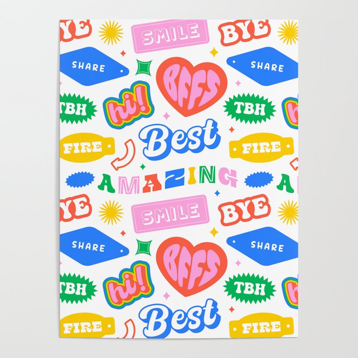 Retro funny sticker quote label pattern Poster Gallery Image 4