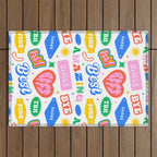 Retro funny sticker quote label pattern Outdoor Rug Gallery Image 1