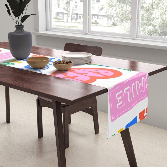 Retro funny sticker quote label pattern Table Runner Gallery Image 2
