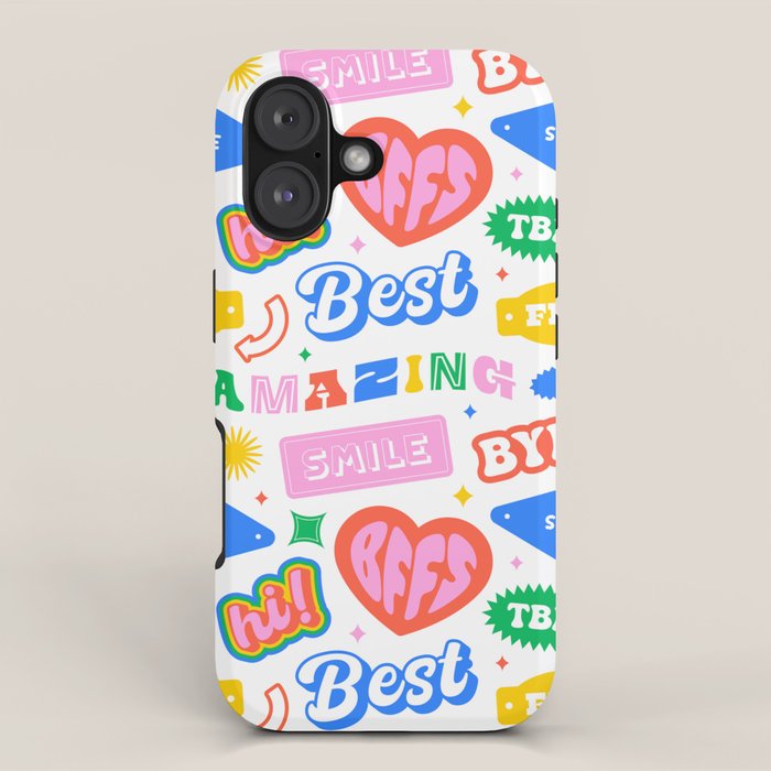 Retro funny sticker quote label pattern iPhone Case Gallery Image 1