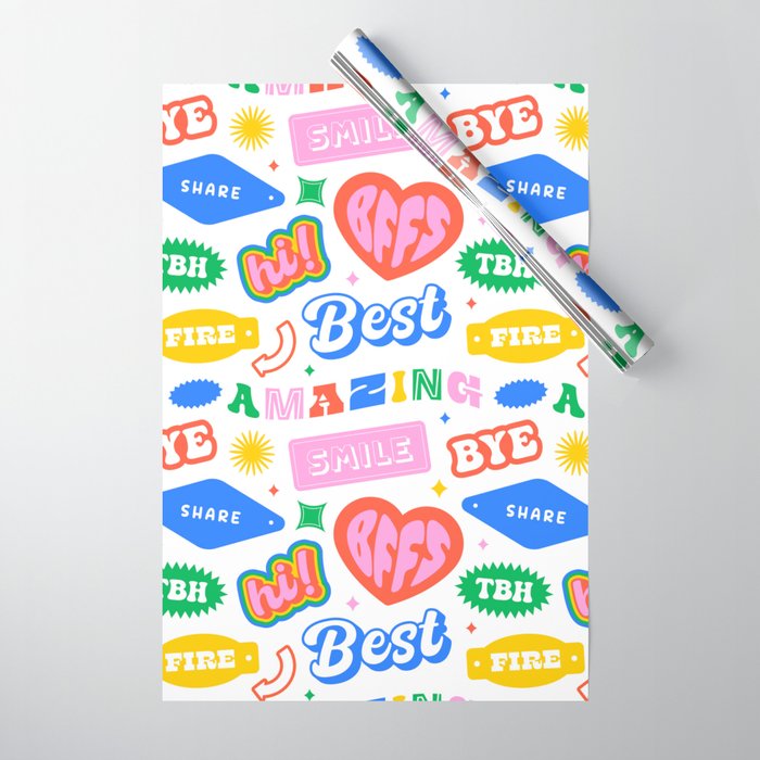 Retro funny sticker quote label pattern Wrapping Paper Gallery Image 1