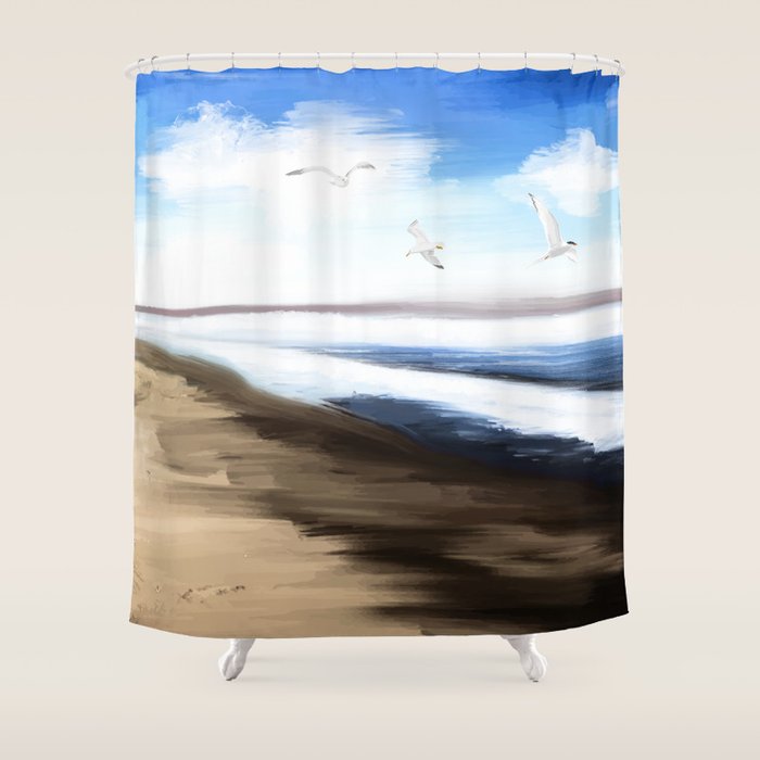 Coastal Seagulls Shower Curtain Gallery Image 1