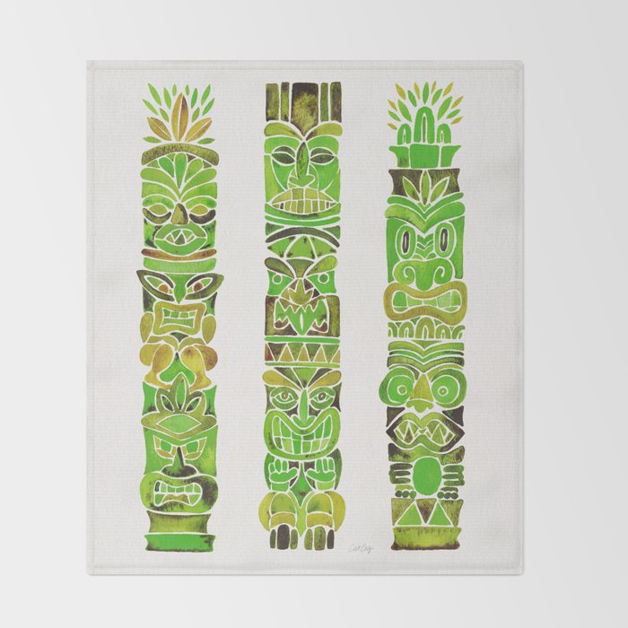 Tiki Totems - Green Throw Blanket Gallery Image 2