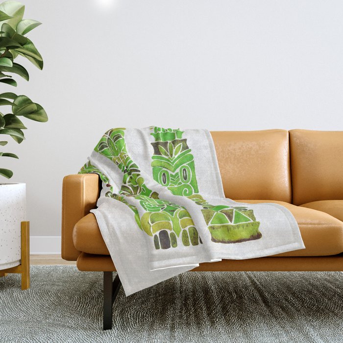 Tiki Totems - Green Throw Blanket Gallery Image 1