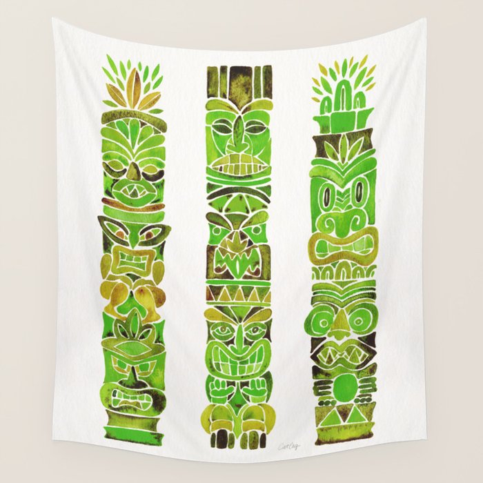 Tiki Totems - Green Wall Tapestry Gallery Image 1