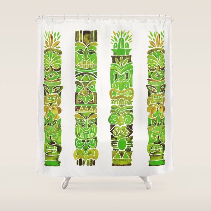 Tiki Totems - Green Shower Curtain Gallery Image 1