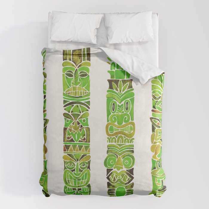 Tiki Totems - Green Duvet Cover Gallery Image 1