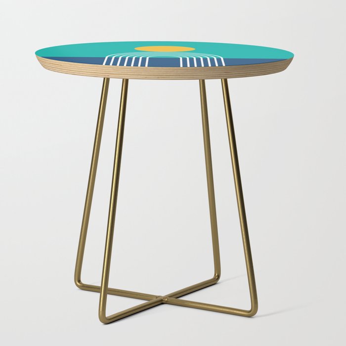 Geometric Lines in Blue Teal Yellow (Sun and Rainbow abstraction) Side Table Gallery Image 1