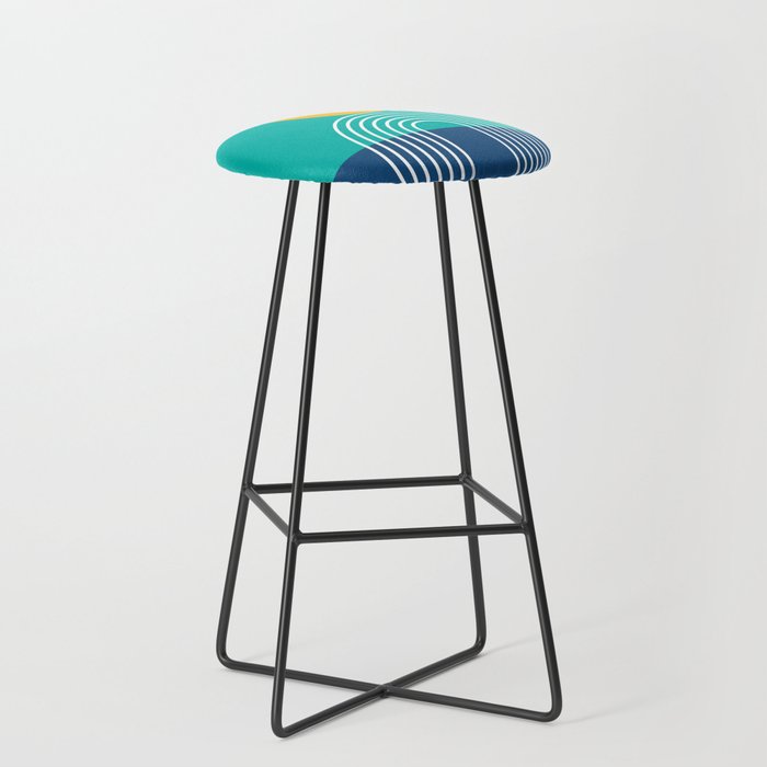 Geometric Lines in Blue Teal Yellow (Sun and Rainbow abstraction) Stool Gallery Image 1