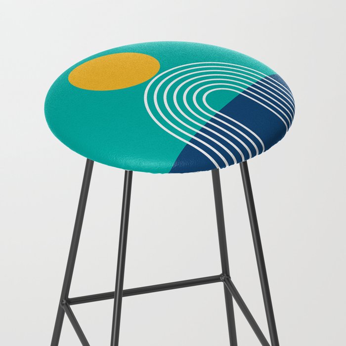 Geometric Lines in Blue Teal Yellow (Sun and Rainbow abstraction) Stool Gallery Image 2