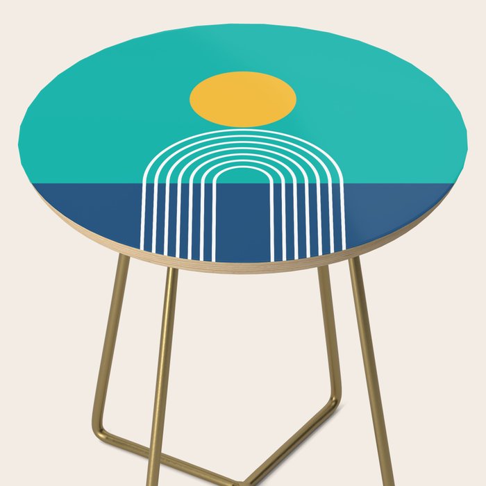 Geometric Lines in Blue Teal Yellow (Sun and Rainbow abstraction) Side Table Gallery Image 2