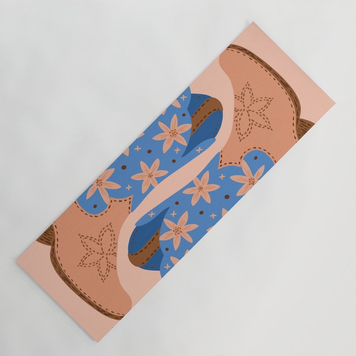 Cowgirl Boots â Blue & Peach Yoga Mat Gallery Image 1