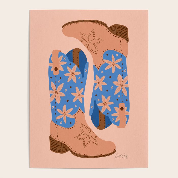 Cowgirl Boots â Blue & Peach Poster Gallery Image 4