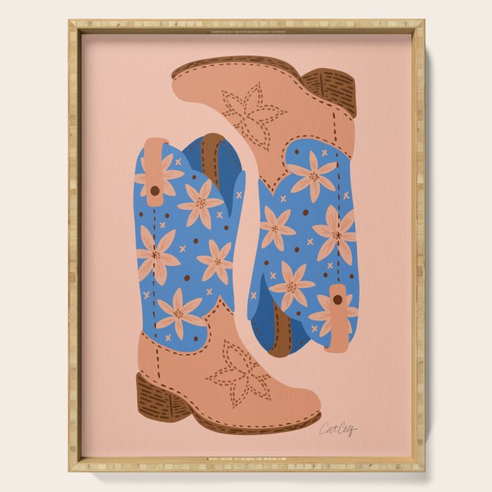 Cowgirl Boots â Blue & Peach Serving Tray Gallery Image 1