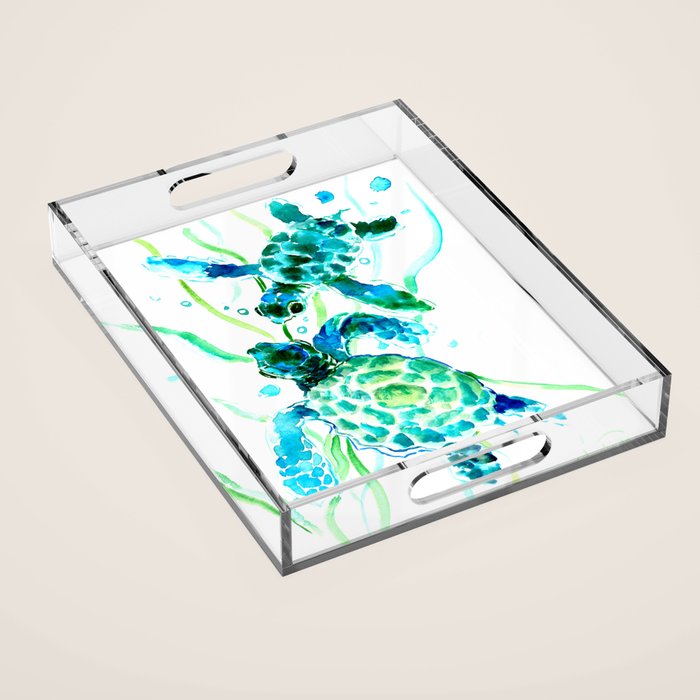 Sea Turtles, Turquoise blue Design Acrylic Tray Gallery Image 1