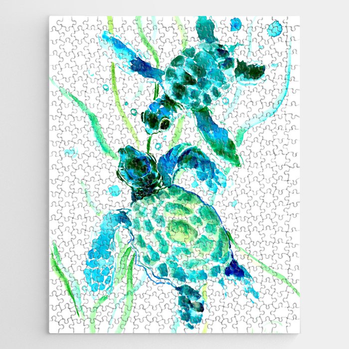 Sea Turtles, Turquoise blue Design Jigsaw Puzzle Gallery Image 1