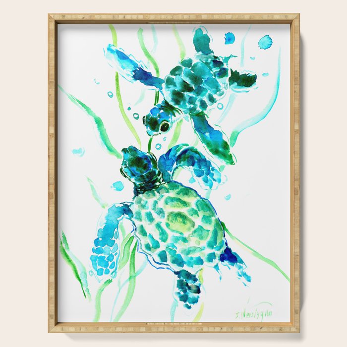 Sea Turtles, Turquoise blue Design Serving Tray Gallery Image 1