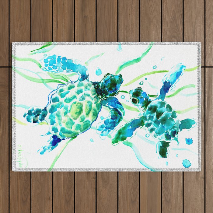 Sea Turtles, Turquoise blue Design Outdoor Rug Gallery Image 1