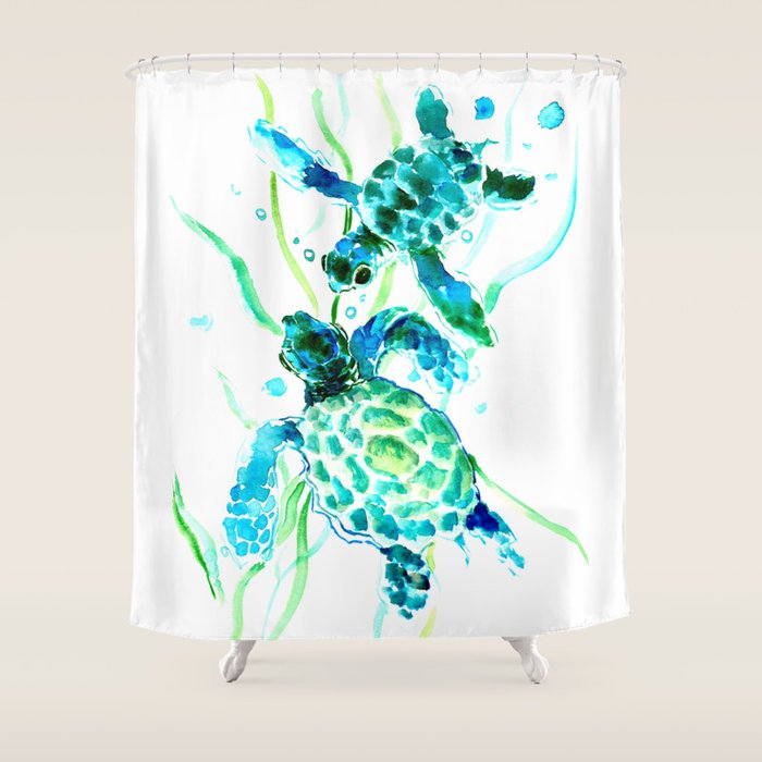 Sea Turtles, Turquoise blue Design Shower Curtain Gallery Image 1