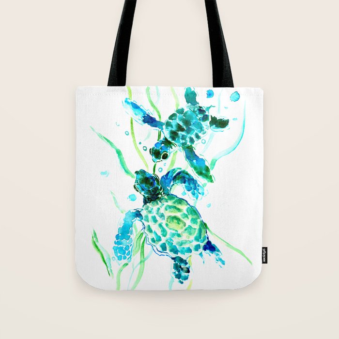 Sea Turtles, Turquoise blue Design Tote Bag Gallery Image 1