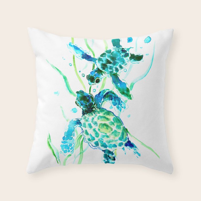 Sea Turtles, Turquoise blue Design Throw Pillow Gallery Image 6
