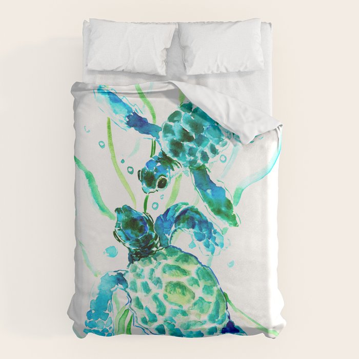 Sea Turtles, Turquoise blue Design Duvet Cover Gallery Image 1