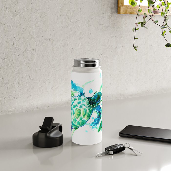 Sea Turtles, Turquoise blue Design Water Bottle Gallery Image 4