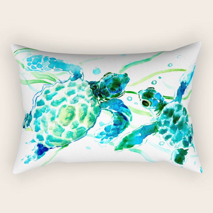 Sea Turtles, Turquoise blue Design Rectangular Pillow Gallery Image 2