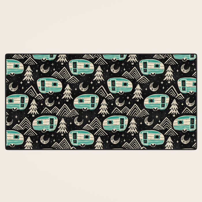 Little Camper - black, cream, and teal Desk Mat Gallery Image 3