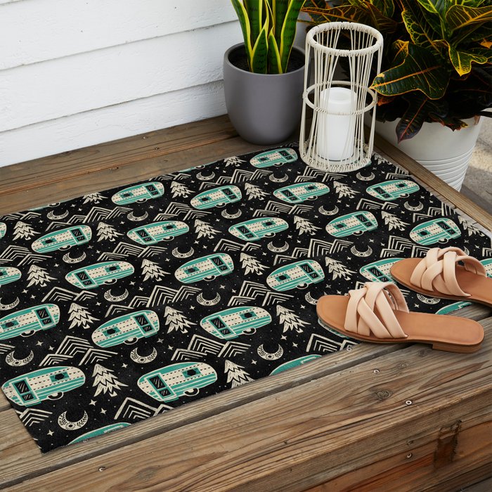 Little Camper - black, cream, and teal Outdoor Rug Gallery Image 2