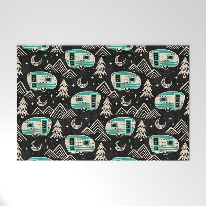 Little Camper - black, cream, and teal Welcome Mat Gallery Image 1