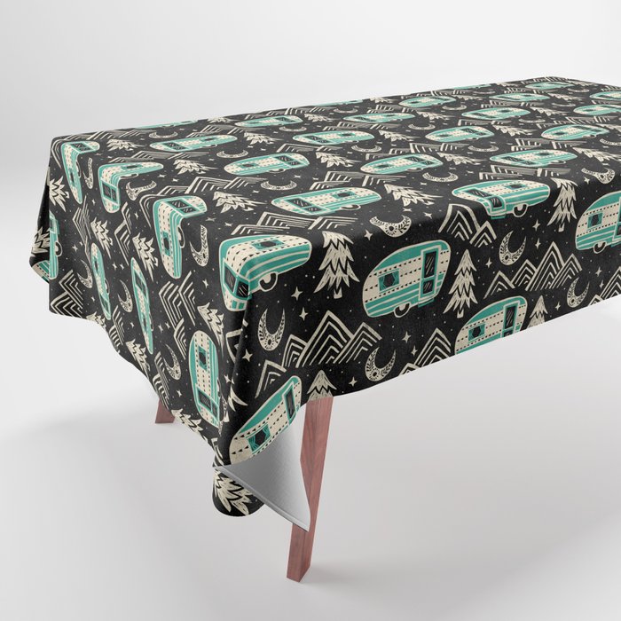 Little Camper - black, cream, and teal Tablecloth Gallery Image 1