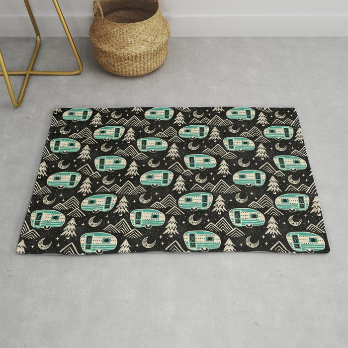 Little Camper - black, cream, and teal Rug Gallery Image 1