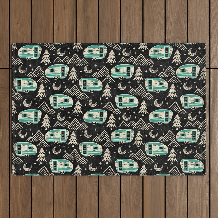 Little Camper - black, cream, and teal Outdoor Rug Gallery Image 1