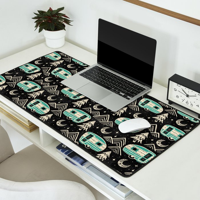 Little Camper - black, cream, and teal Desk Mat Gallery Image 2